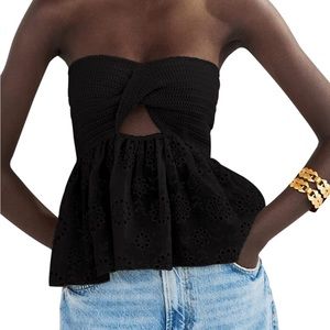 Twist Knot Strapless Eyelet Top